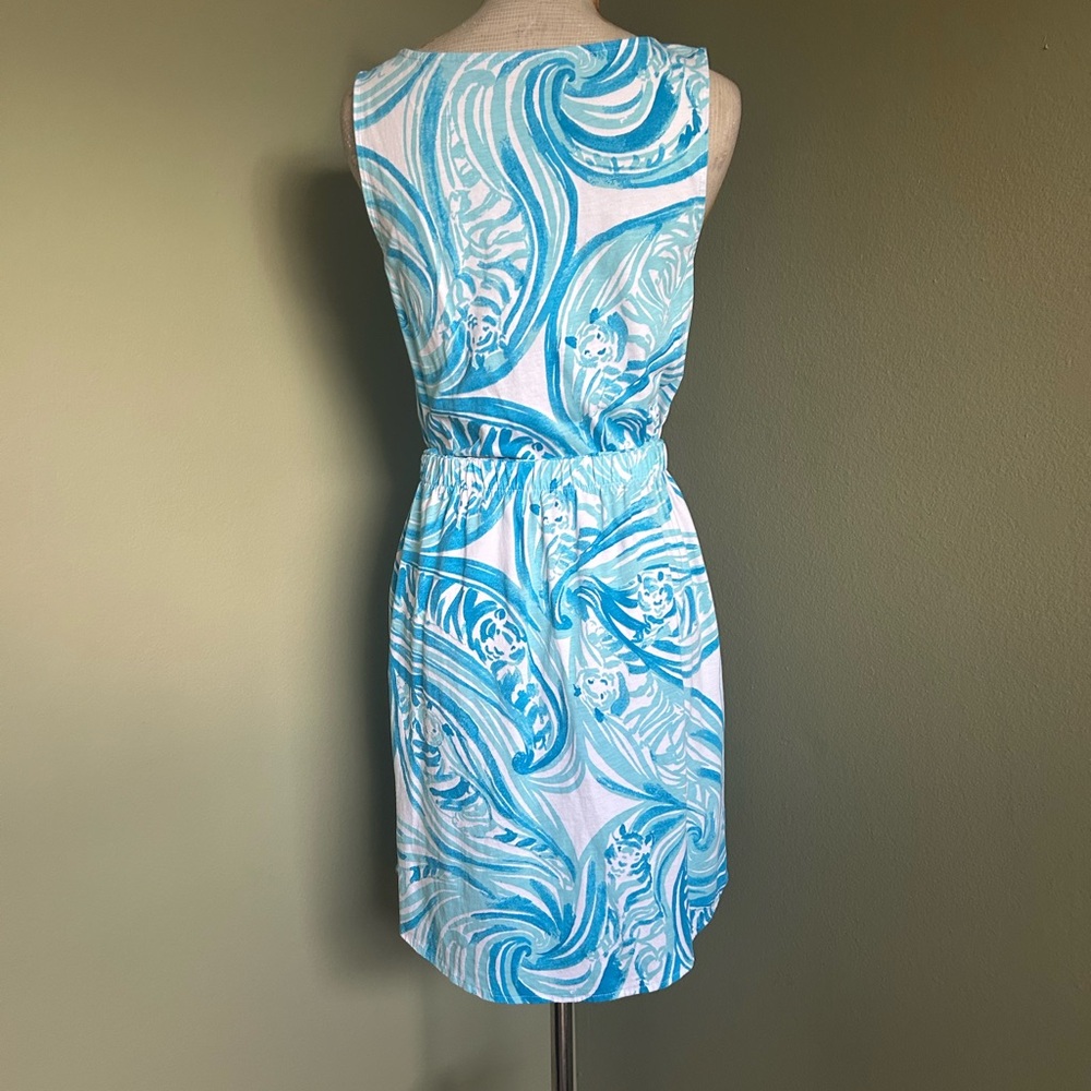 Lilly Pulitzer Shirttail Turquoise and White Patterned Dress NWOT - Picture 2 of 9